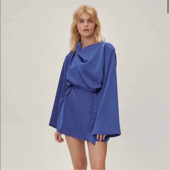 Nasty Gal | Dresses | Nwt Nasty Gal Petite Cowl Neck Flared Sleeve Mini  Dress Cobalt Blue Sz2 | Poshmark